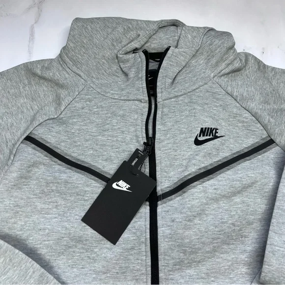 Nike Tech Fleece Hoodie Heather Grey Black Zip Up Sweatshirt Plus - Picture 3 of 8